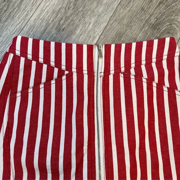 MANGO - MNG Suit Red & White Striped Mini Skirt w Zipper Cotton Linen Blend XS - Picture 5 of 13